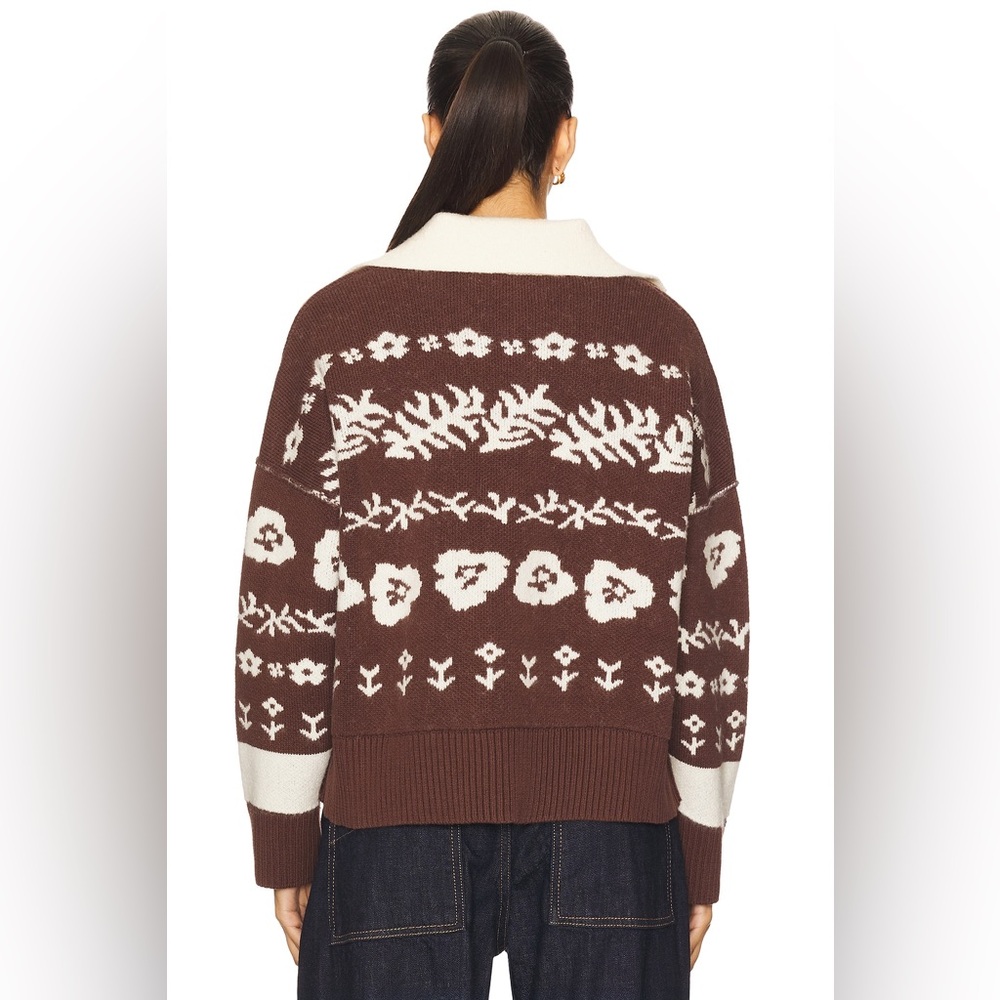 Free People Shelby Cardigan in Chocolate S Cozy Jacquard Knit Boxy Sweater - Picture 6 of 16